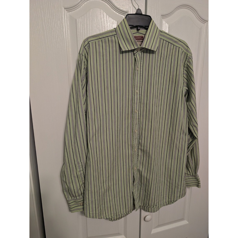 ANDREW CARRINGTON Long Sleeve Button Green Woven In Italy Large